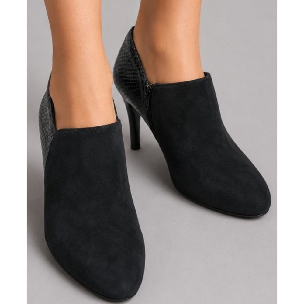 F&F Womens Snakeskin‎ Stiletto Bootie size 6.5 Black Suede Ankle Side Zip Heels